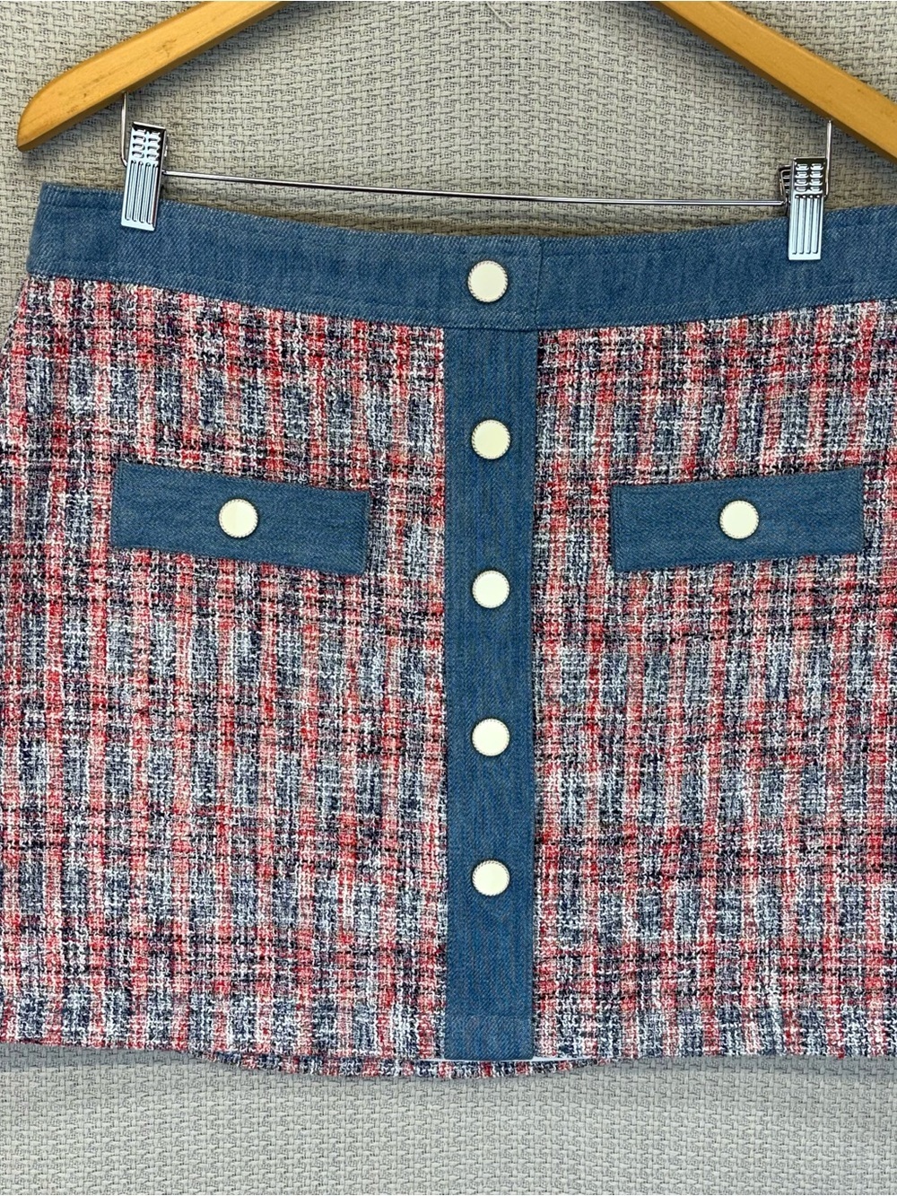House Of Harlow 1960 Tweed A-Line Mini Skirt Women Sz 12 Button Front Chic